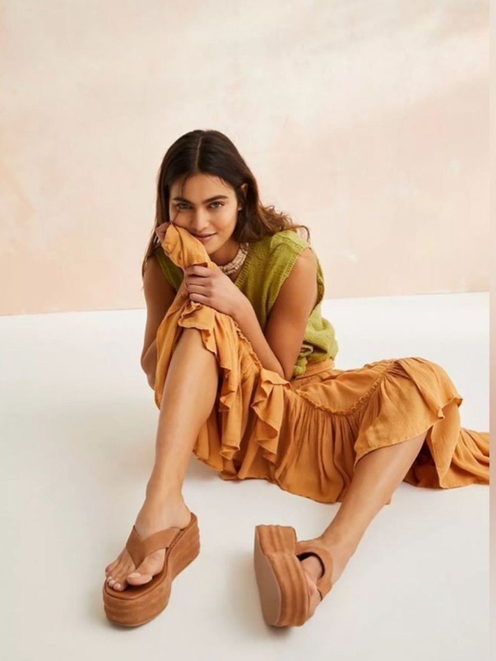 SOLD Free People Leather Tan Platform Thong Sandals